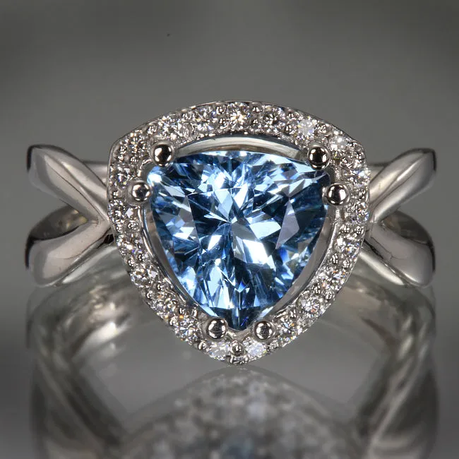 14K White Gold Trillant Shape Aquamarine and Diamond Ring vendorunknown Rings 14K White Gold Trillant Shape Aquamarine and Diamond Ring vendorunknown Rings