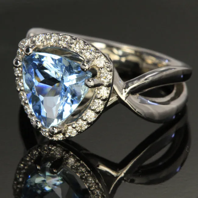 14K White Gold Trillant Shape Aquamarine and Diamond Ring vendorunknown Rings 14K White Gold Trillant Shape Aquamarine and Diamond Ring vendorunknown Rings