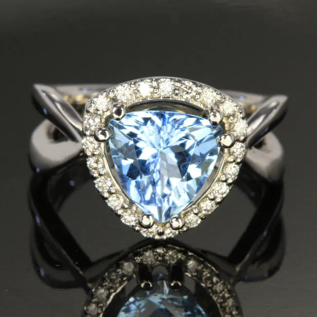 14K White Gold Trillant Shape Aquamarine and Diamond Ring vendorunknown Rings 14K White Gold Trillant Shape Aquamarine and Diamond Ring vendorunknown Rings