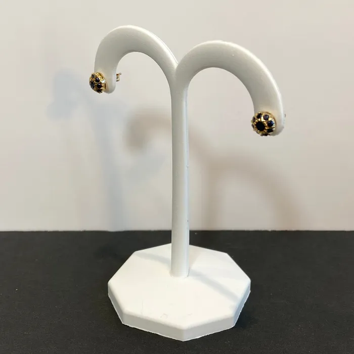 14K Yellow Gold Deep Blue Sapphire Stud Earrings Moriartys Gem Art Earrings