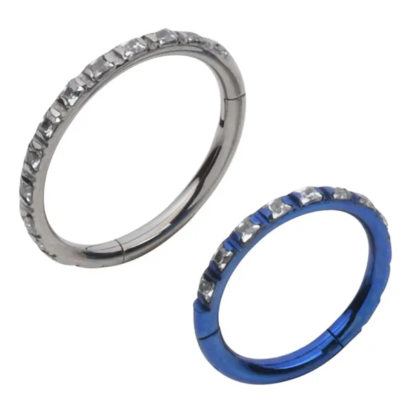 16g Side CZ Titanium Hinged Ring Tulsa Body Jewelry Rings