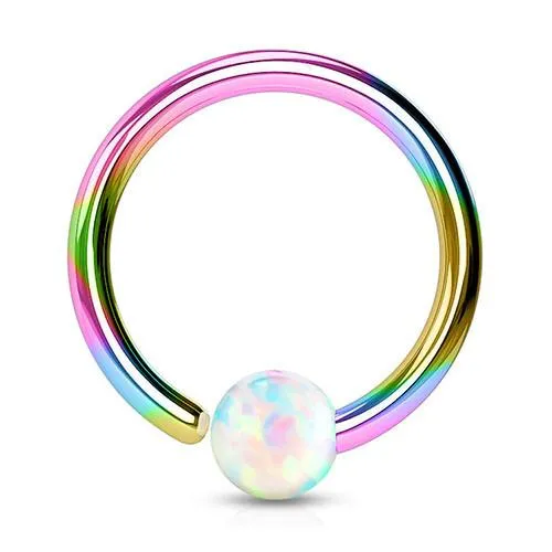 18g Rainbow Fixed Opal Bead Ring Tulsa Body Jewelry Rings