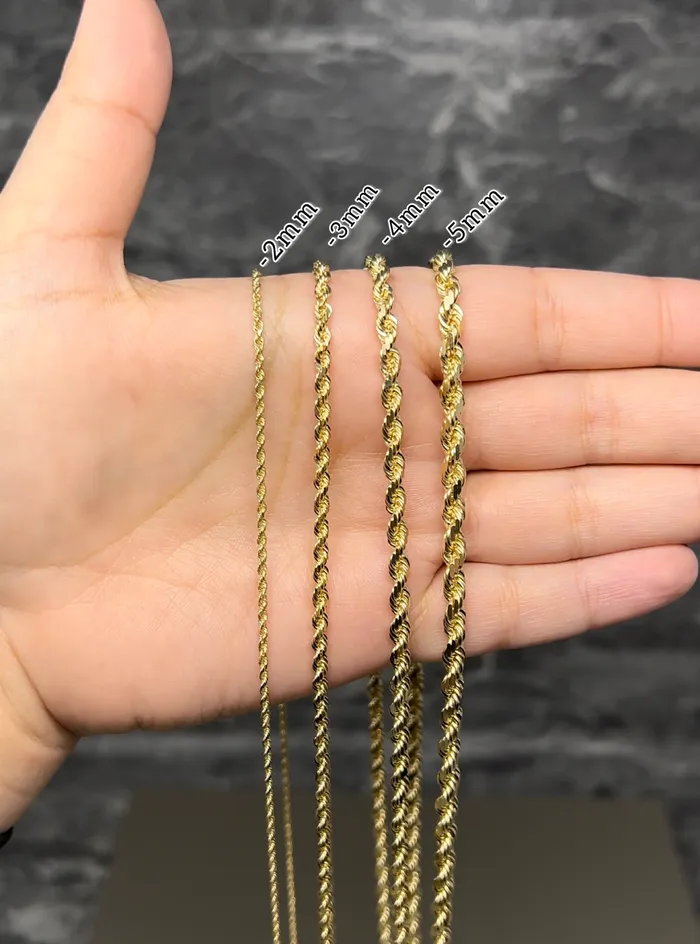 AB and J jewelry Necklaces 14k Gold Hollow Rope Chain 2mm