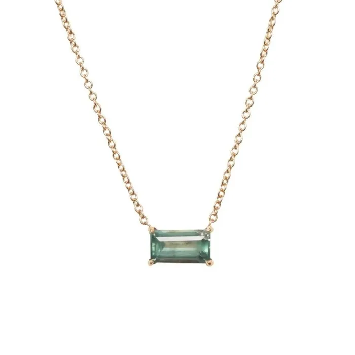 Anueva Jewelry Necklaces 119ct EastWest Emerald Cut Sapphire Necklace in 14k Yellow Gold