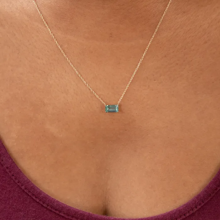 Anueva Jewelry Necklaces 119ct EastWest Emerald Cut Sapphire Necklace in 14k Yellow Gold