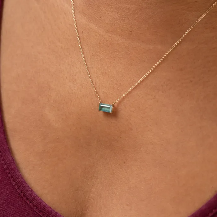 Anueva Jewelry Necklaces 119ct EastWest Emerald Cut Sapphire Necklace in 14k Yellow Gold