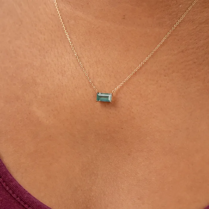 Anueva Jewelry Necklaces 119ct EastWest Emerald Cut Sapphire Necklace in 14k Yellow Gold