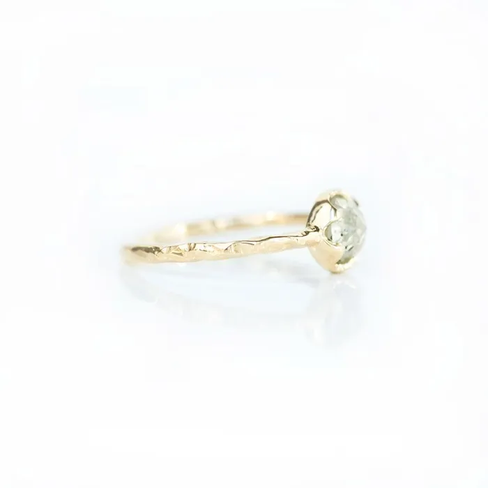 Anueva Jewelry Rings 095ct Rosecut Green Grey Diamond 6Prong Low Profile Ring with Evergreen Textured Band in Yellow Gold