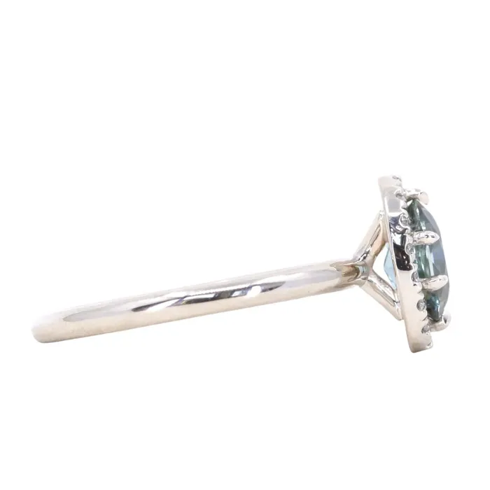 Anueva Jewelry Rings 108ct Oval Montana Sapphire Six Prong Halo Ring in 14k White Gold