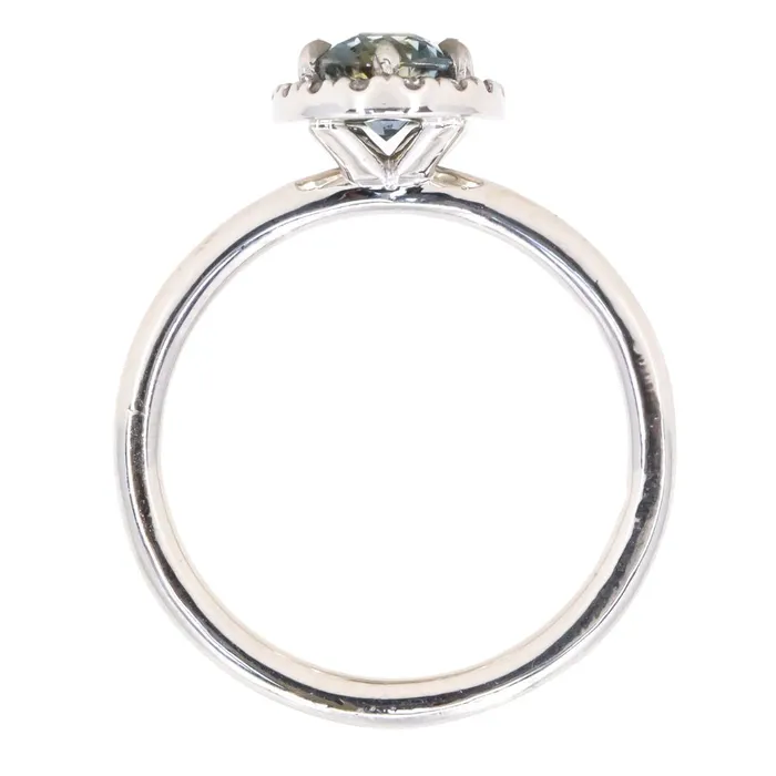 Anueva Jewelry Rings 108ct Oval Montana Sapphire Six Prong Halo Ring in 14k White Gold
