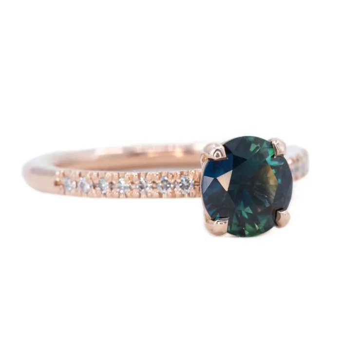 Anueva Jewelry Rings 130ct Blue Australian Sapphire Solitaire Ring with Diamonds in 14k Rose Gold
