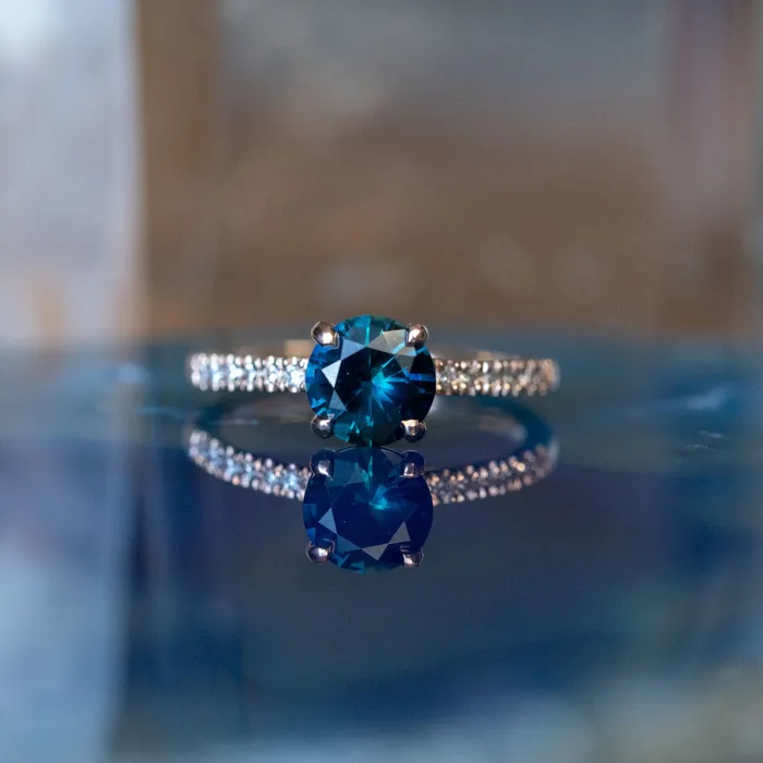 Anueva Jewelry Rings 130ct Blue Australian Sapphire Solitaire Ring with Diamonds in 14k Rose Gold