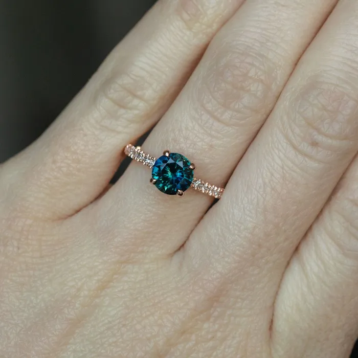 Anueva Jewelry Rings 130ct Blue Australian Sapphire Solitaire Ring with Diamonds in 14k Rose Gold