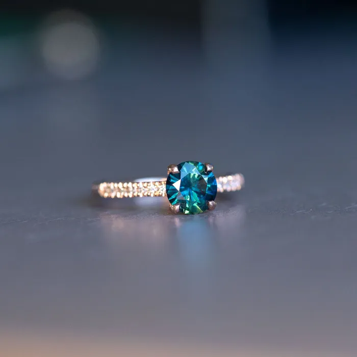 Anueva Jewelry Rings 130ct Blue Australian Sapphire Solitaire Ring with Diamonds in 14k Rose Gold