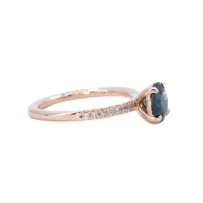 Anueva Jewelry Rings 130ct Blue Australian Sapphire Solitaire Ring with Diamonds in 14k Rose Gold