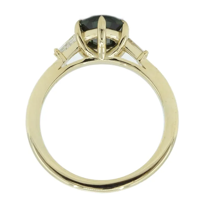Anueva Jewelry Rings 151ct Elongated Hexagon Montana Sapphire And Tapered Baguette Diamond Ring in 14k Yellow Gold
