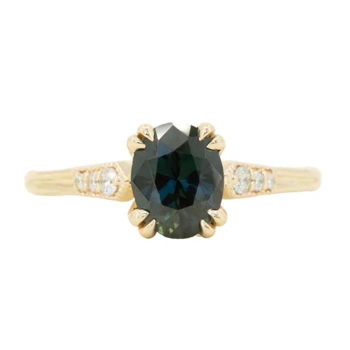 Anueva Jewelry Rings 168ct Oval Nigerian Sapphire Vintage Cathedral Double Prong Ring in 14k Yellow Gold Anueva Jewelry Rings 168ct Oval Nigerian Sapphire Vintage Cathedral Double Prong Ring in 14k Yellow Gold