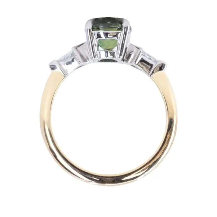 Anueva Jewelry Rings 215ct Oval Australian Sapphire and Natural Kite Diamond Three Stone Ring in Two Tone 18k Yellow and Platinum