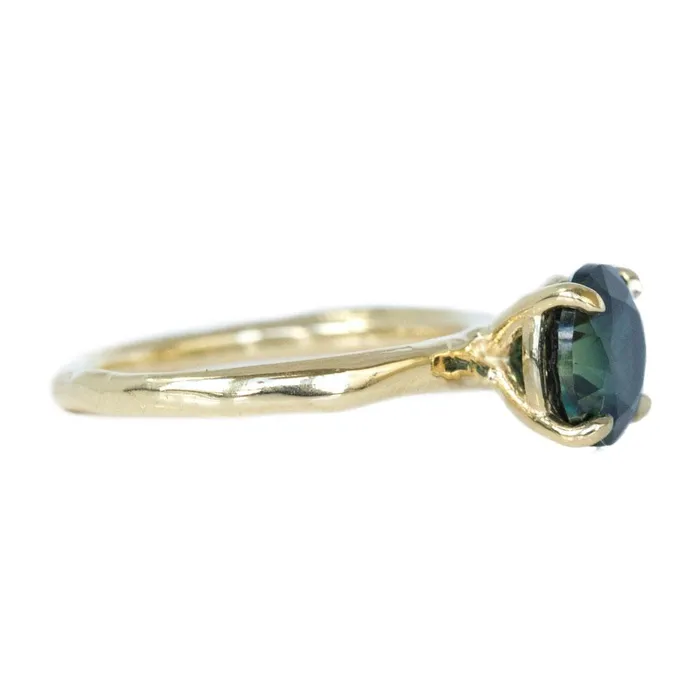 Anueva Jewelry Rings 266 round deep teal blue green sapphire Alluvial solitaire ring in 18k yellow gold