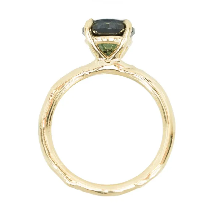 Anueva Jewelry Rings 266 round deep teal blue green sapphire Alluvial solitaire ring in 18k yellow gold