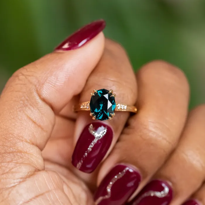 Anueva Jewelry Rings 280ct Oval Spinel Double Prong Vintage Cathedral Ring in 18k Yellow Gold