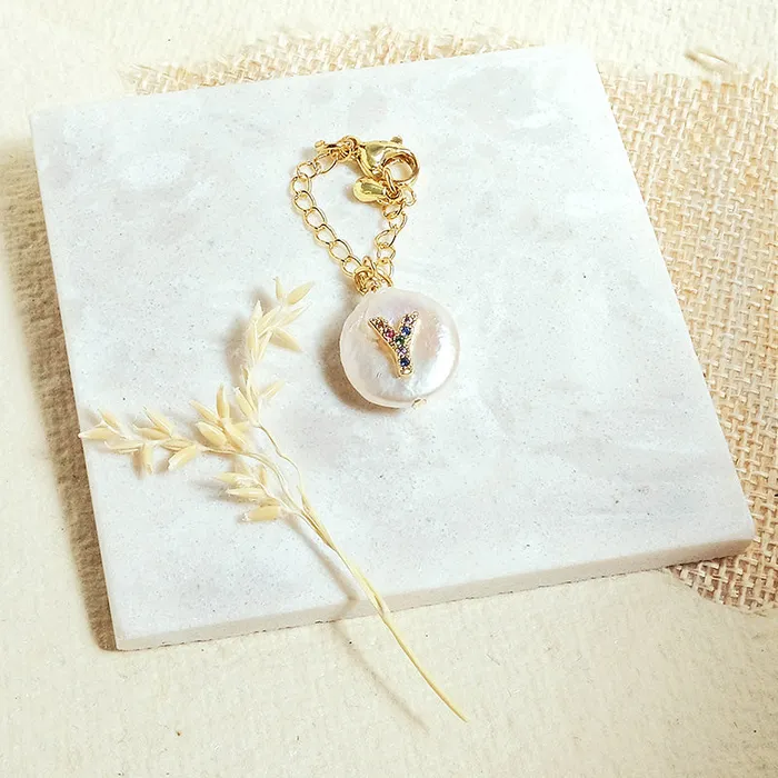 Baroque Pearl Rainbow Initial Watch Charms Upakarna Watches