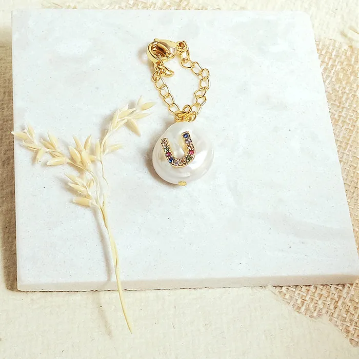 Baroque Pearl Rainbow Initial Watch Charms Upakarna Watches