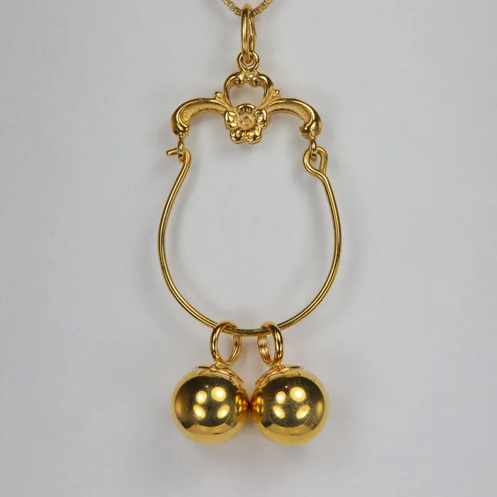 Charm Necklaces Moriartys Gem Art 14K Yellow Gold Charm Holder with Two Ball Charms Charm Necklaces Moriartys Gem Art 14K Yellow Gold Charm Holder with Two Ball Charms