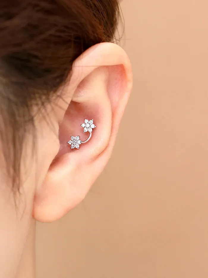 Double Flower Cartilage earring MinimalBijoux Earrings