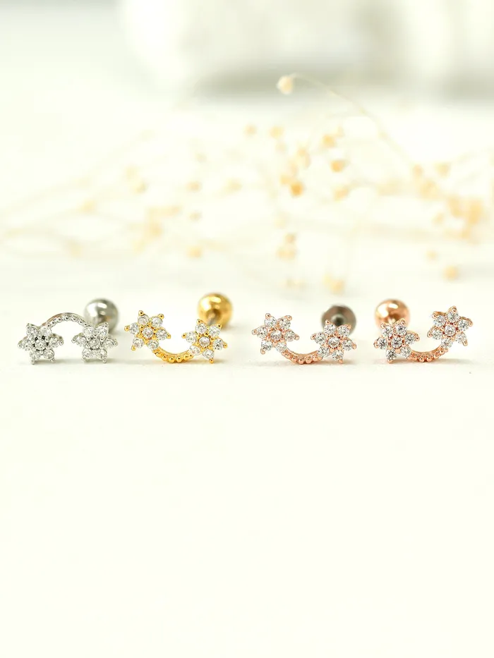 Double Flower Cartilage earring MinimalBijoux Earrings