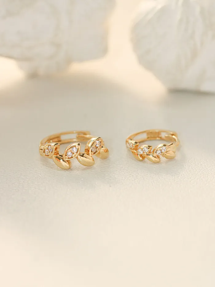 Earrings 14K 18K Gold Laurel Leaf Cubic Cartilage Hoop Earring MinimalBijoux
