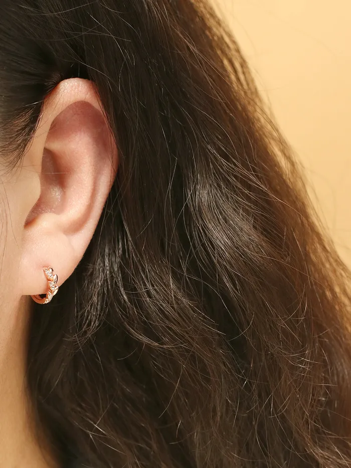 Earrings 14K 18K Gold Laurel Leaf Cubic Cartilage Hoop Earring MinimalBijoux