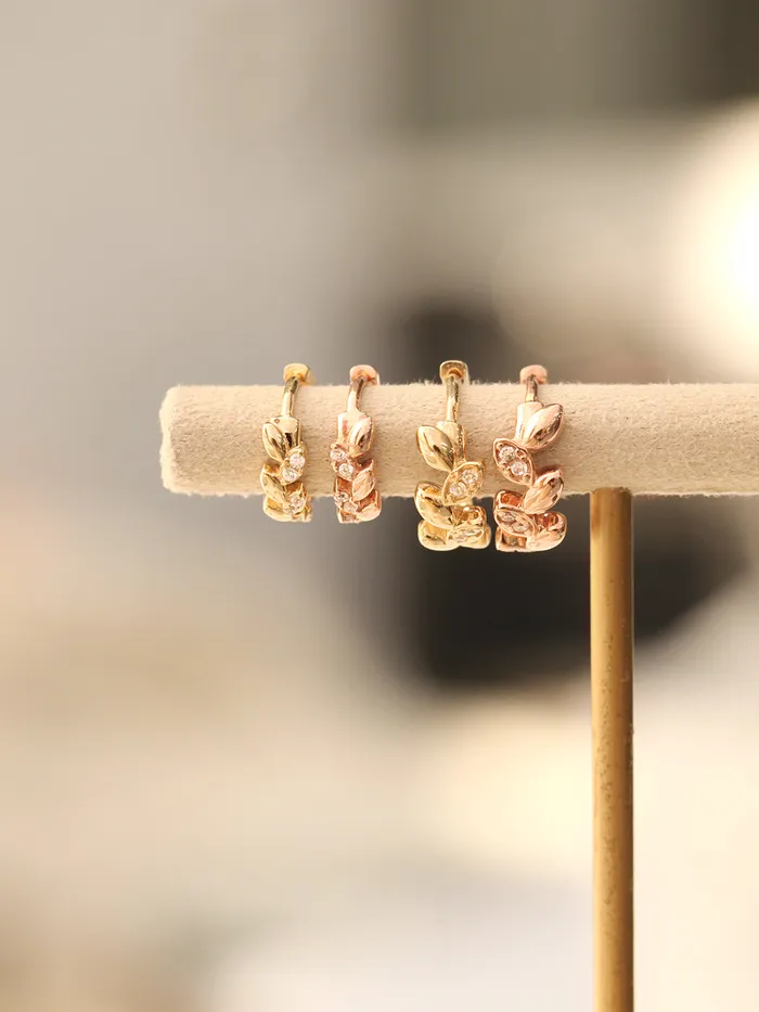 Earrings 14K 18K Gold Laurel Leaf Cubic Cartilage Hoop Earring MinimalBijoux
