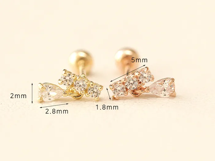 Earrings 14K gold Tear Drop Cubic Bar cartilage earring 20g MinimalBijoux