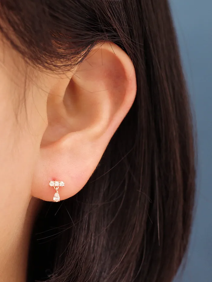 Earrings 14K gold Tear Drop Cubic Bar cartilage earring 20g MinimalBijoux