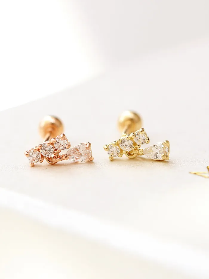 Earrings 14K gold Tear Drop Cubic Bar cartilage earring 20g MinimalBijoux
