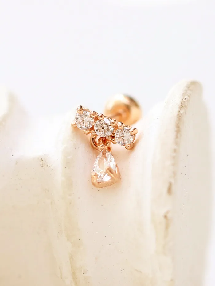 Earrings 14K gold Tear Drop Cubic Bar cartilage earring 20g MinimalBijoux