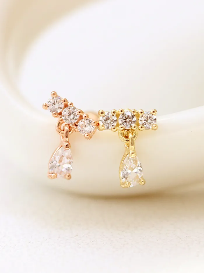 Earrings 14K gold Tear Drop Cubic Bar cartilage earring 20g MinimalBijoux