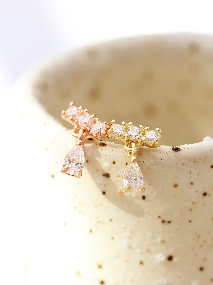 Earrings 14K gold Tear Drop Cubic Bar cartilage earring 20g MinimalBijoux