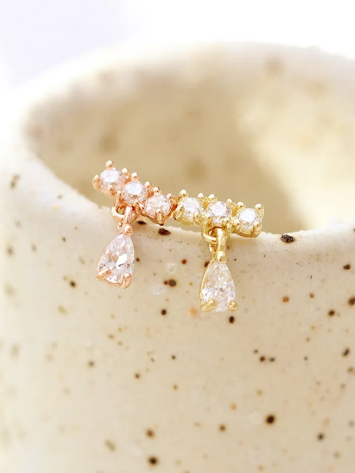 Earrings 14K gold Tear Drop Cubic Bar cartilage earring 20g MinimalBijoux
