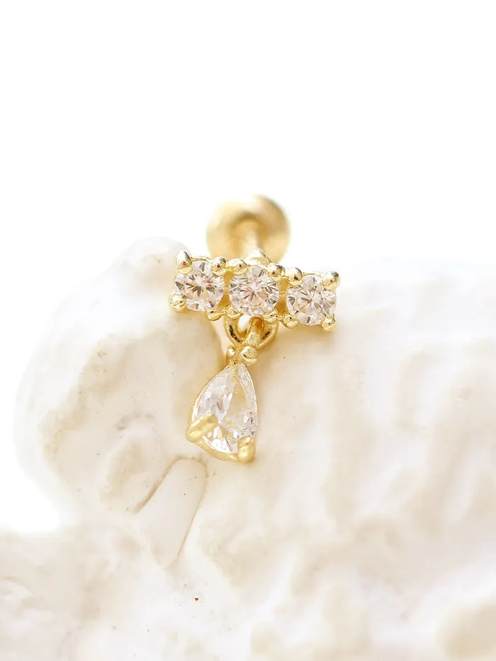 Earrings 14K gold Tear Drop Cubic Bar cartilage earring 20g MinimalBijoux