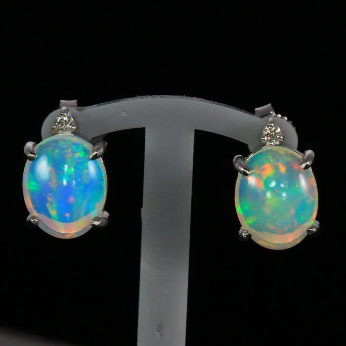 Earrings 14K White Gold Opal Stud Earrings with Diamond Accent 251 Carats Moriartys Gem Art