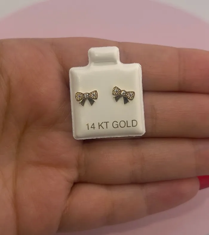 Earrings AB and J 14K Gold Womens Bow Earrings