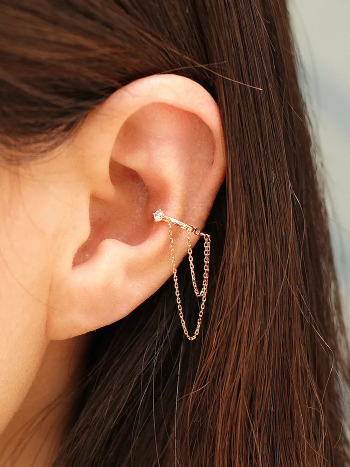 Earrings MinimalBijoux 14K Gold 2 Line Chain Conch Hoop Earring