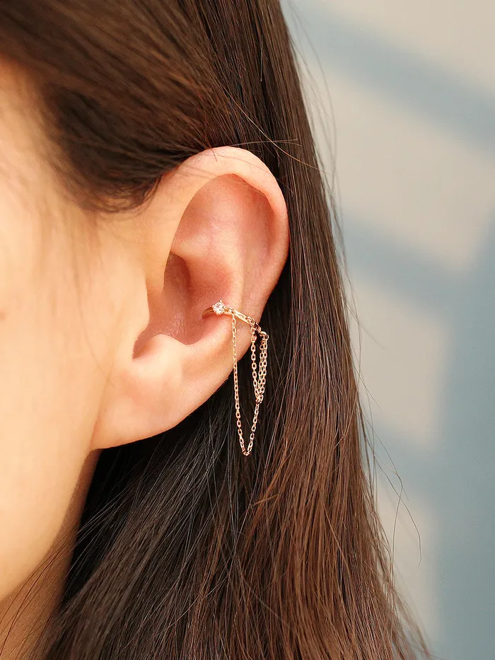 Earrings MinimalBijoux 14K Gold 2 Line Chain Conch Hoop Earring