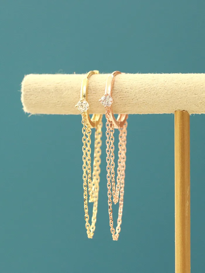 Earrings MinimalBijoux 14K Gold 2 Line Chain Conch Hoop Earring
