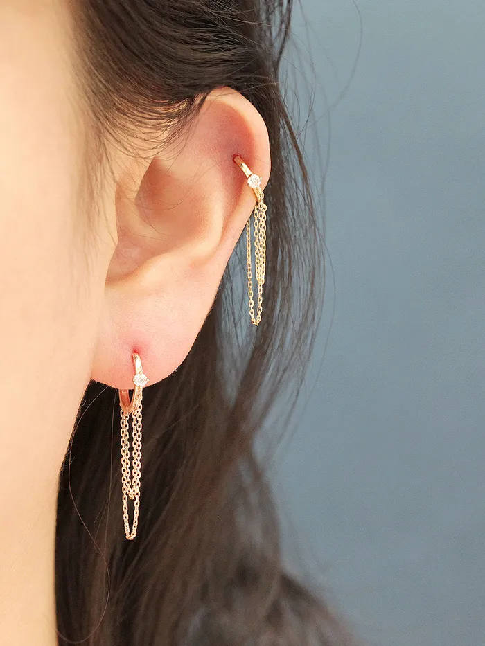 Earrings MinimalBijoux 14K Gold 2 Line Chain Conch Hoop Earring