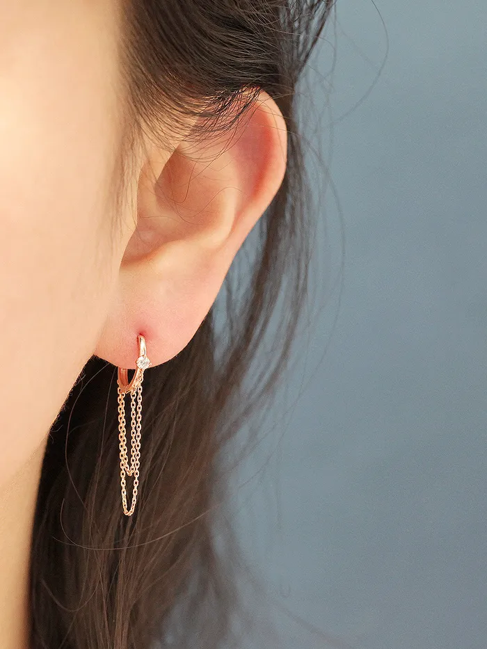 Earrings MinimalBijoux 14K Gold 2 Line Chain Conch Hoop Earring