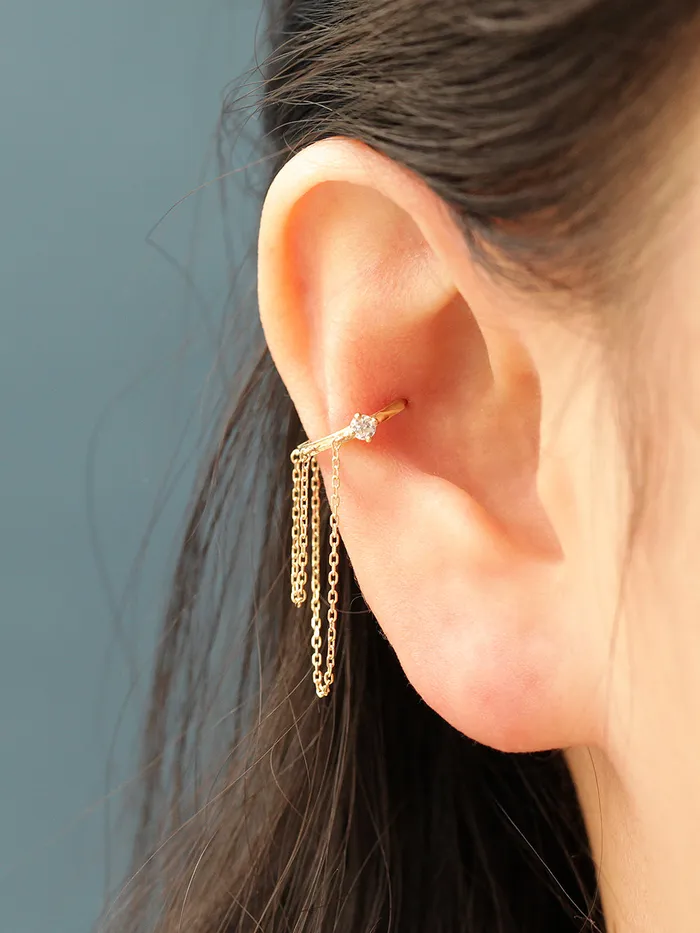 Earrings MinimalBijoux 14K Gold 2 Line Chain Conch Hoop Earring