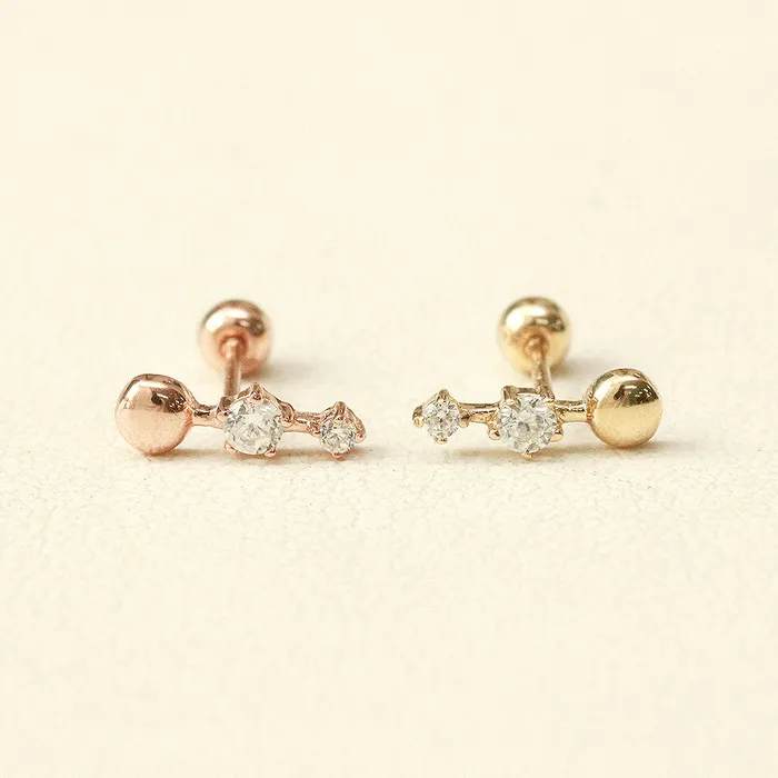 Earrings MinimalBijoux 14K Gold Ball Cubic Bar Cartilage Piercing Earring 20G18G16G